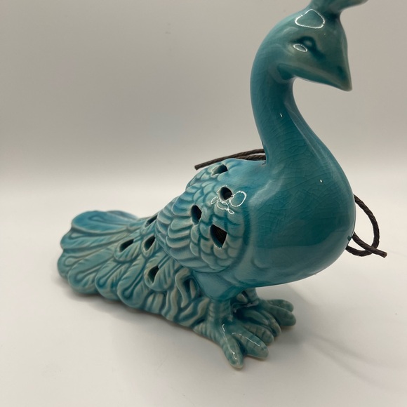 Blue Peacock Figurine Potpourri Sachet Holder Glaze Ceramic 7" - Picture 6 of 12
